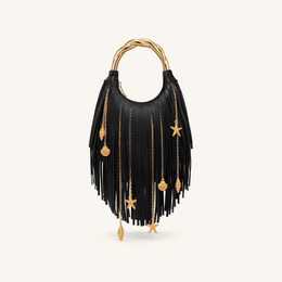 Chloe Metal Handle Fringe Top Handbag - Black