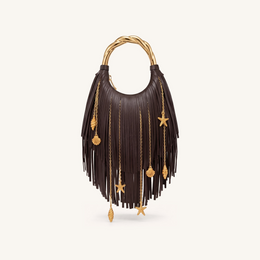 Chloe Metal Handle Fringe Top Handbag - Dark Brown
