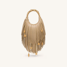 Chloe Metal Handle Fringe Top Handbag - Khaki