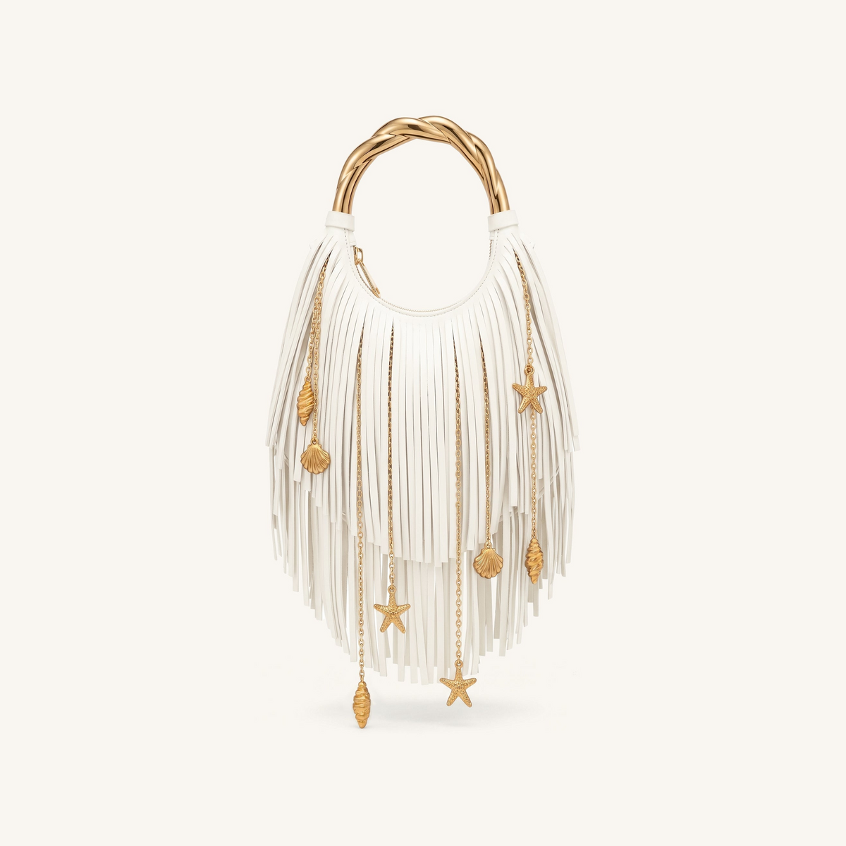 Chloe Metal Handle Fringe Top Handbag - Off White