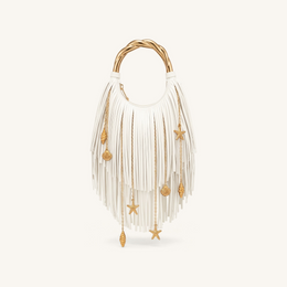 Chloe Metal Handle Fringe Top Handbag - Off White