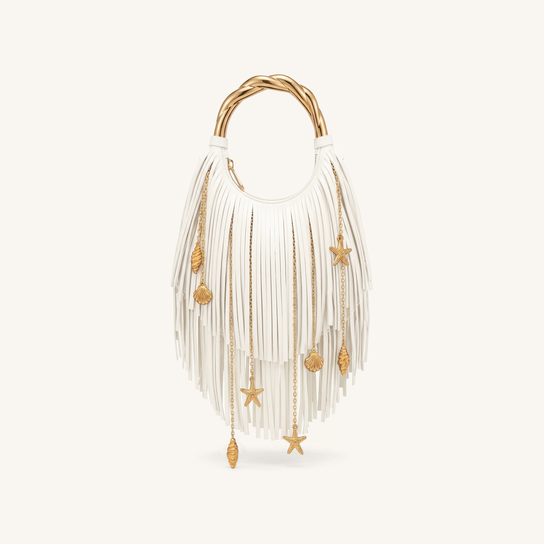 Chloe Metal Handle Fringe Top Handbag - Off White