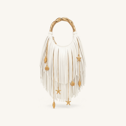 Chloe Metal Handle Fringe Top Handbag - Off White