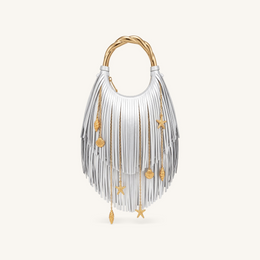 Chloe Metal Handle Fringe Top Handbag - Silver