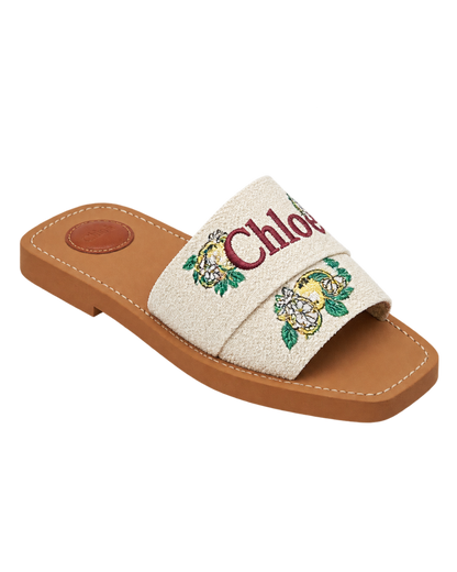 Chloé Woody Mules in Linen Canvas