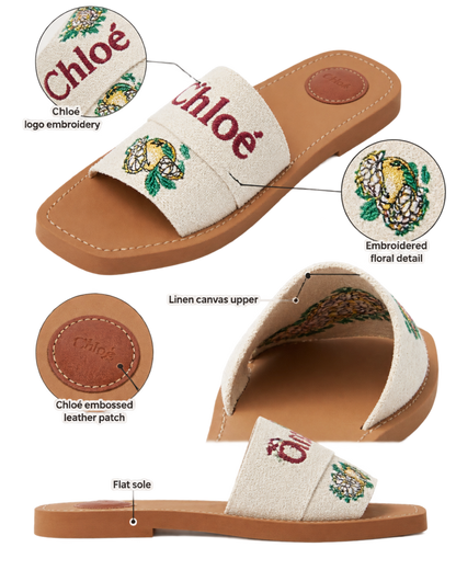 Chloé Woody Mules in Linen Canvas