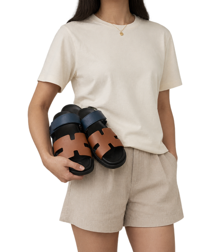 Chypre sandals in Navy &Natural