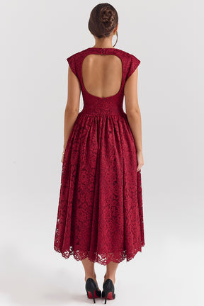Berry lace backless midi dress