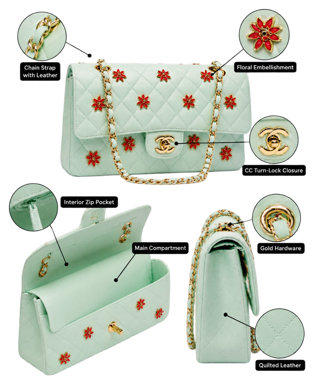 Classic 11.12 Handbag Lambskin, Enamel & Gold-Tone Metal  Light Green & Orange