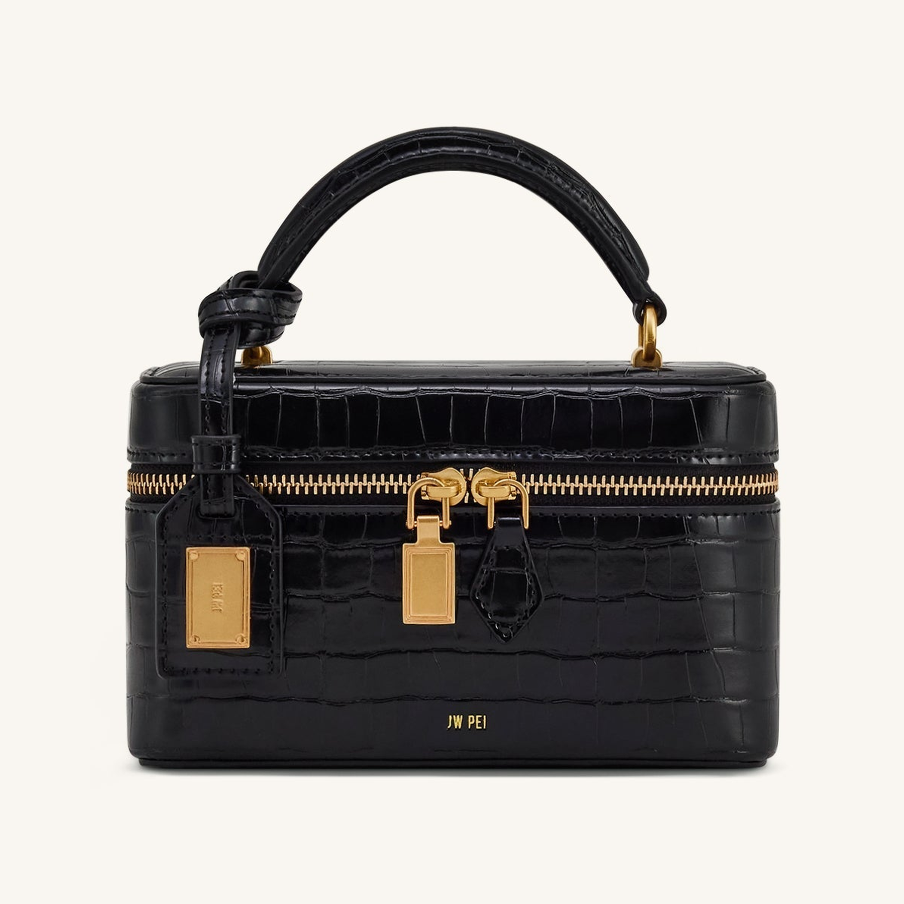 Cleo Box Shape Top Handle Bag - Black Croc