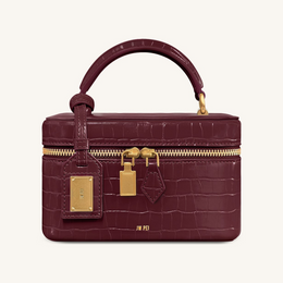 Cleo Box Shape Top Handle Bag - Claret Croc