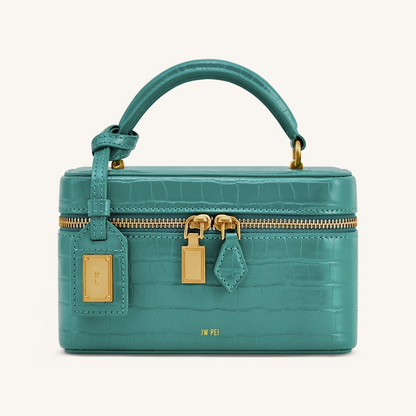 Cleo Box Shape Top Handle Bag - Green Croc
