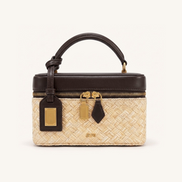 Cleo Faux Straw Box Shape Top Handle Bag - Brown