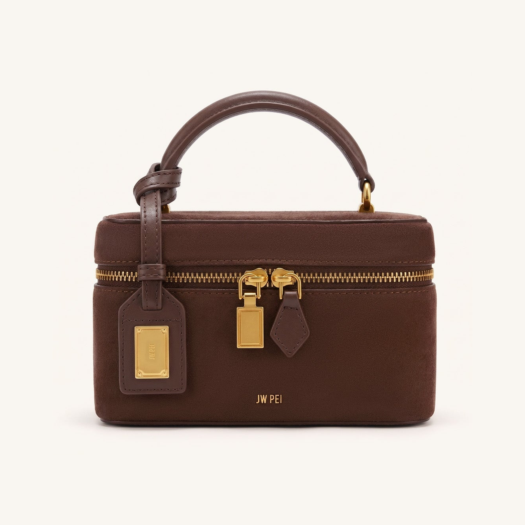 Cleo Faux Suede Box Shape Top Handle Bag - Chocolate Brown