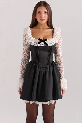 Black lace ruffle mini dress