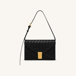 Clio Woven Textured Envelope Crossbody Bag - Black