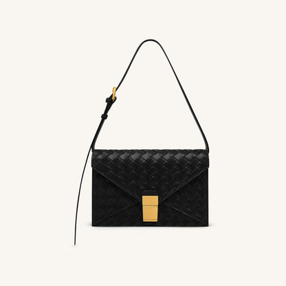Clio Woven Textured Envelope Crossbody Bag - Black