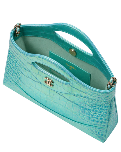 Clutch with chain Crocodile Embossed Iridescent Calfskin & Gold-Tone Metal  Turquoise