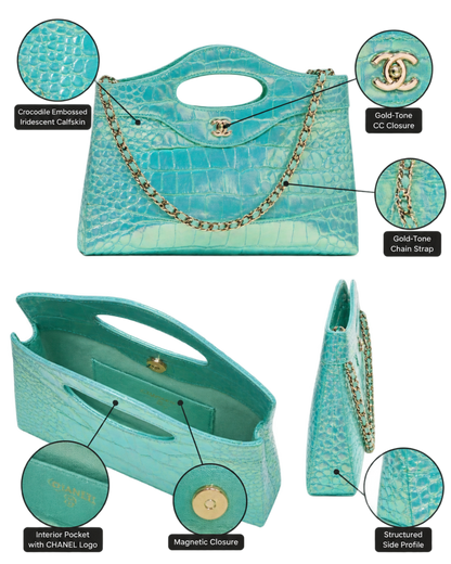 Clutch with chain Crocodile Embossed Iridescent Calfskin & Gold-Tone Metal  Turquoise