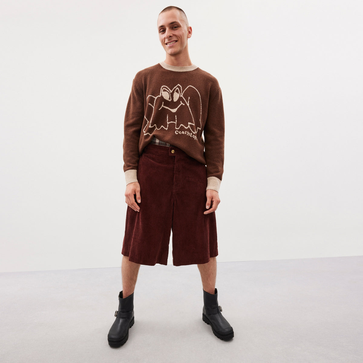 Crewneck Sweater With Intarsia Star Frog Graphic