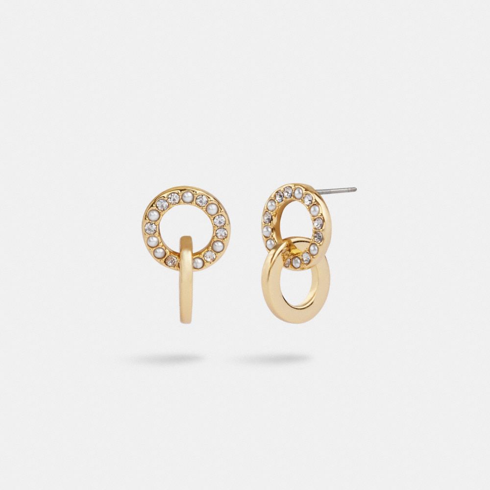 Interlocking Open Circle Pearl Huggie Earrings