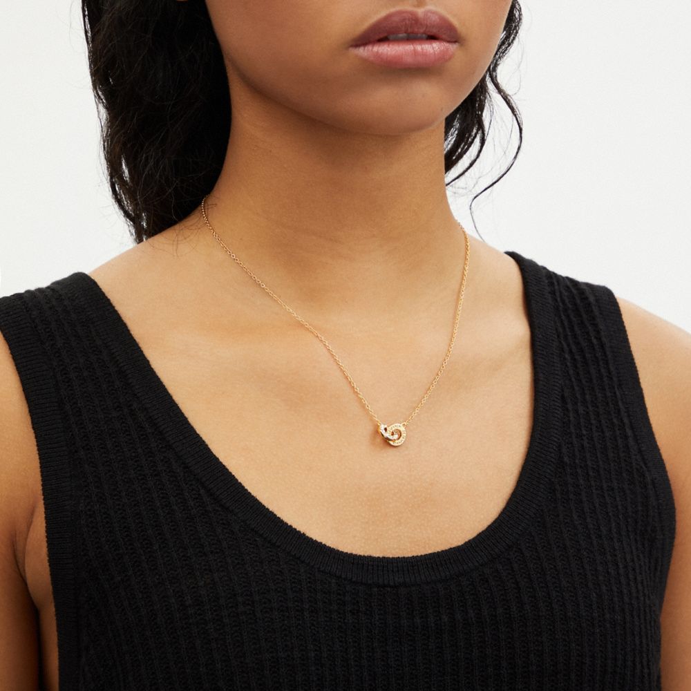 Interlocking Open Circle Pearl Pendant Necklace
