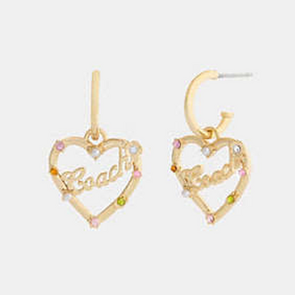 Coach Script Heart Hoop Earrings