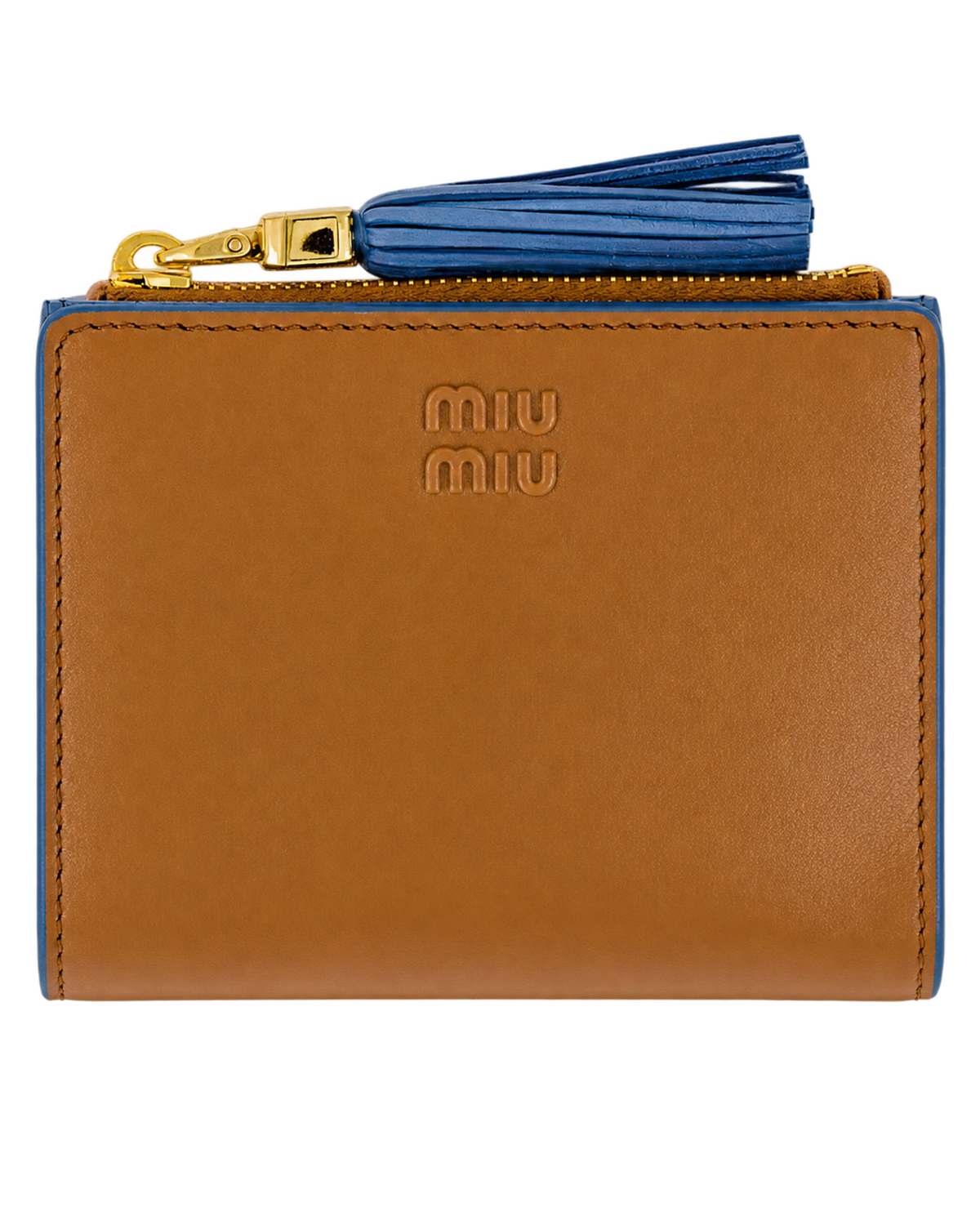 Cognac and blue leather wallet