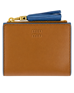 Cognac and blue leather wallet