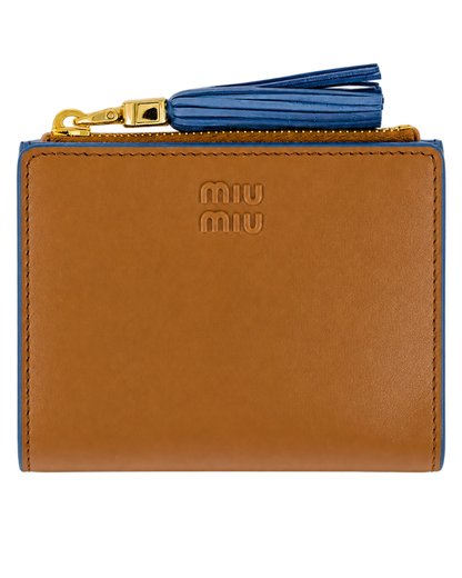 Cognac and blue leather wallet