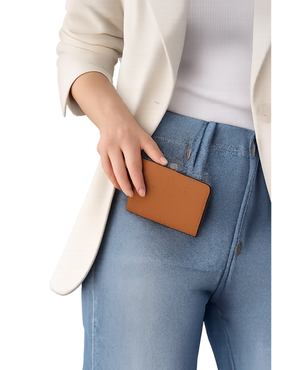 Cognac and blue leather wallet