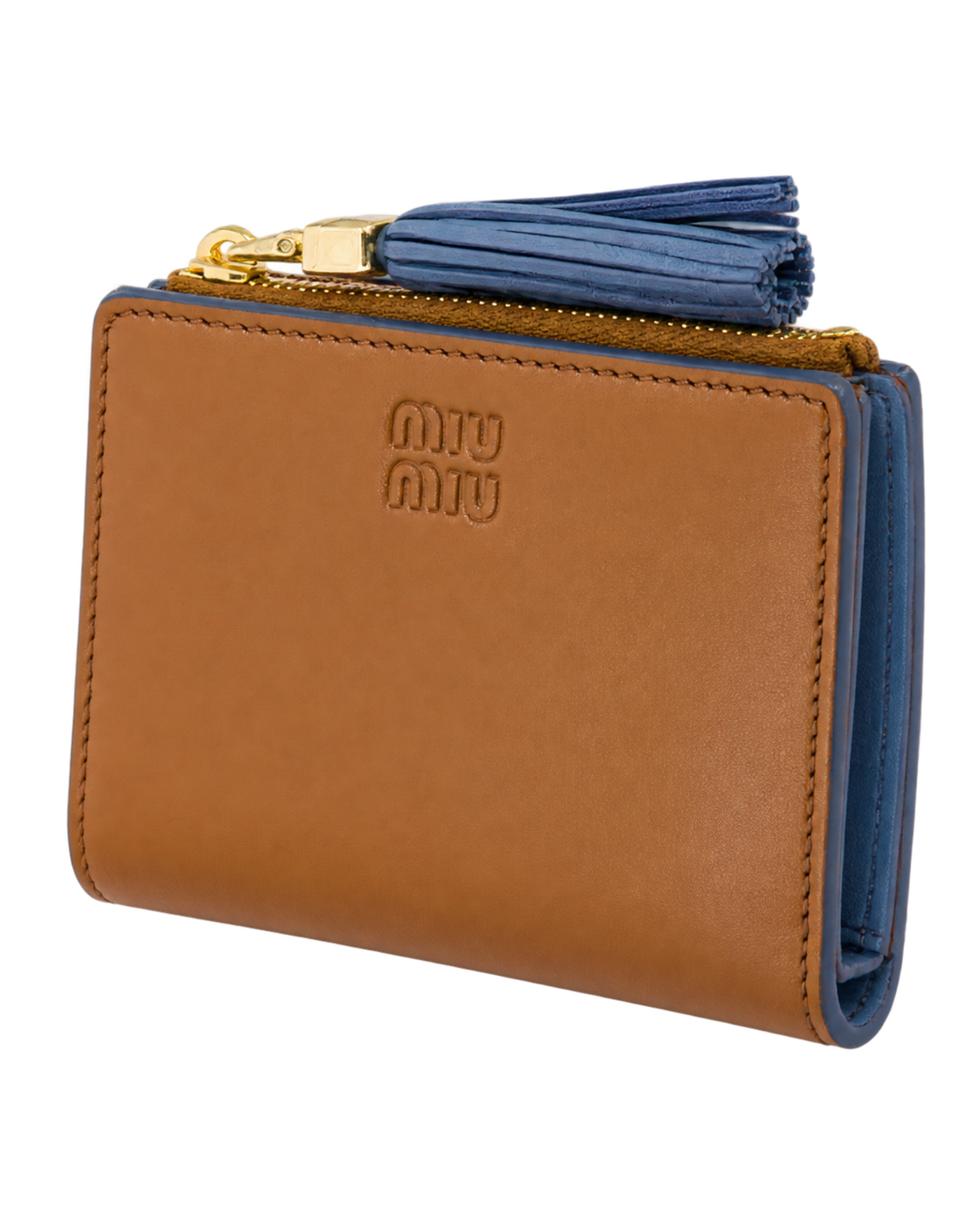 Cognac and blue leather wallet