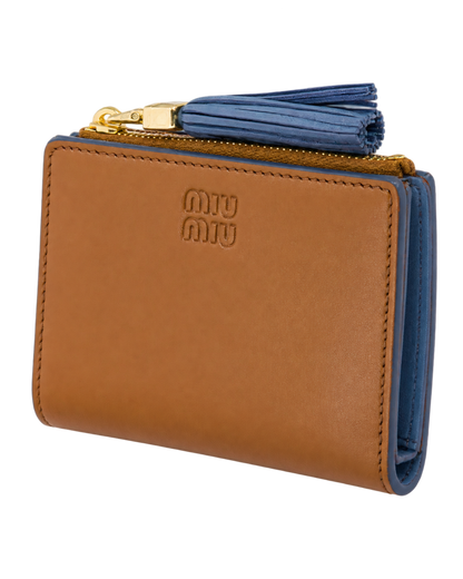 Cognac and blue leather wallet