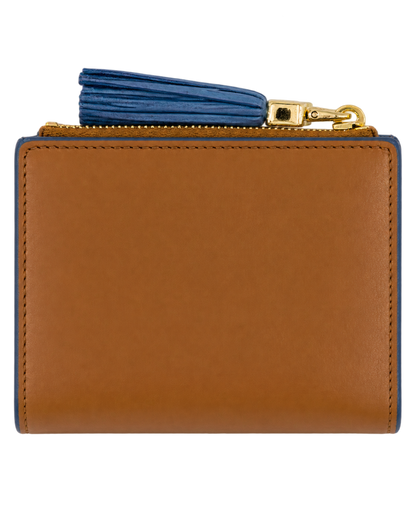 Cognac and blue leather wallet