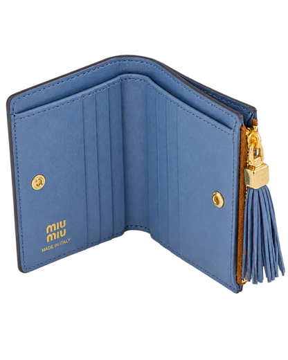 Cognac and blue leather wallet