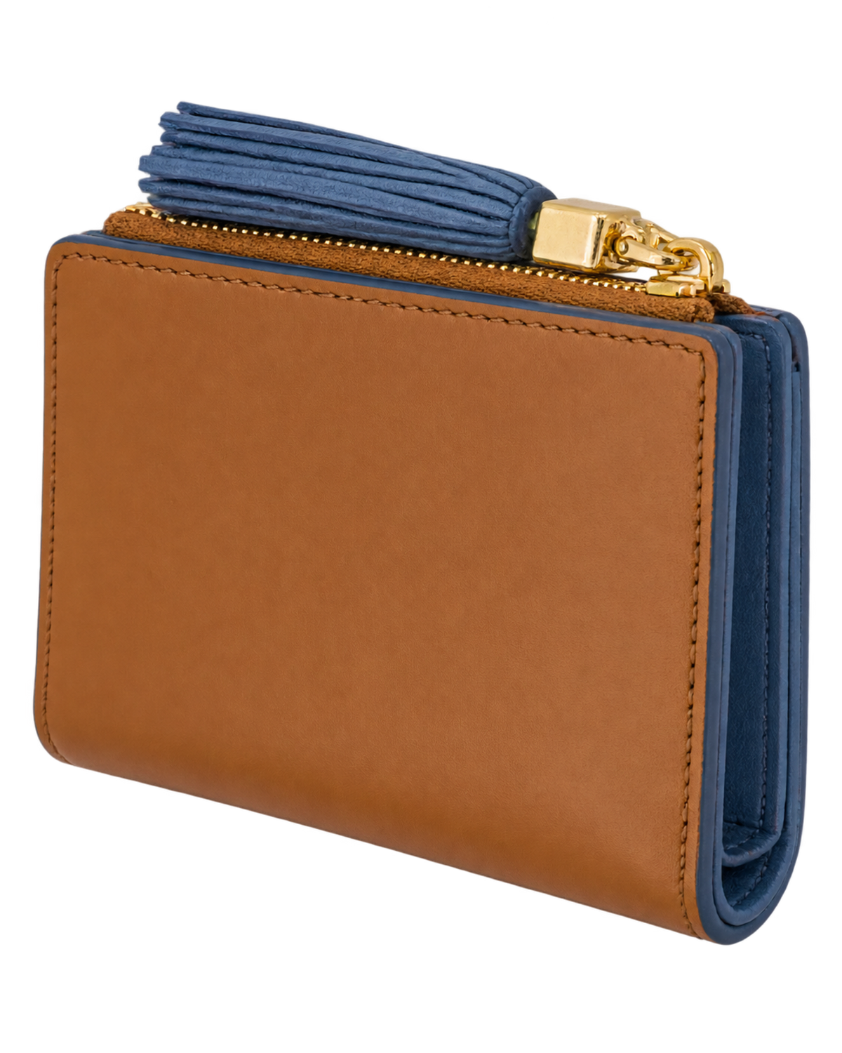 Cognac and blue leather wallet