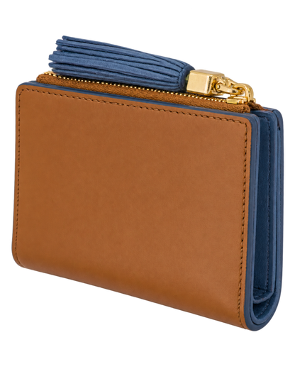 Cognac and blue leather wallet