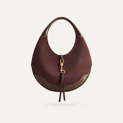Colette Faux Suede Crescent Hobo Bag - Dark Brown