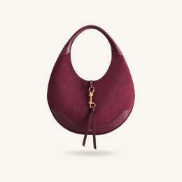 Colette Faux Suede Crescent Hobo Bag - Deep Claret