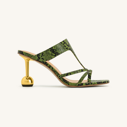 Cora Snakeskin Heeled Flip Flops - Green