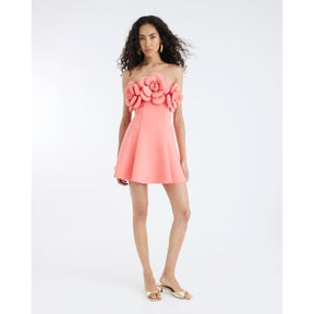 Coral 3D Flower Bandeau Mini Dress
