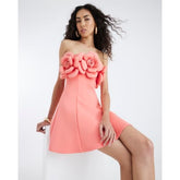 Coral 3D Flower Bandeau Mini Dress