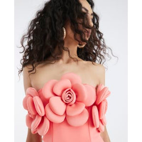Coral 3D Flower Bandeau Mini Dress