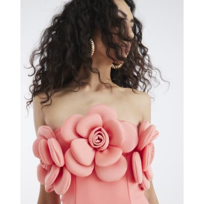 Coral 3D Flower Bandeau Mini Dress