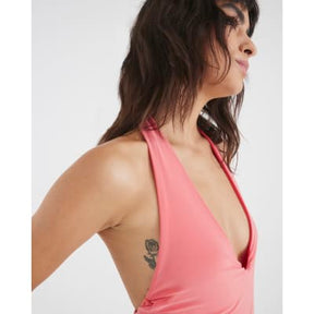 Coral Sleeveless Plunge Halter Neck Bodysuit