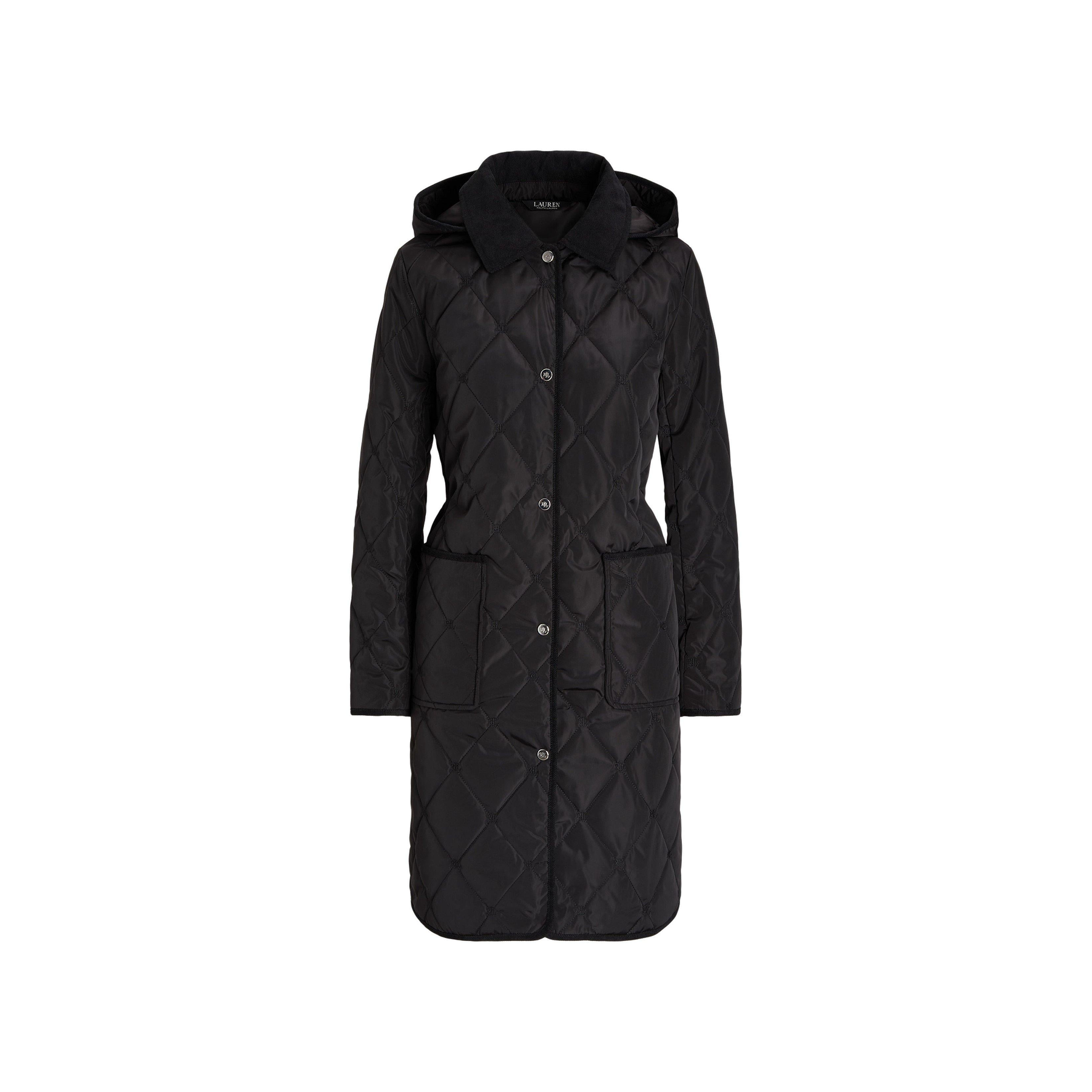 Corduroy Trim Quilted Detachable Hood Long Sleeve Short Puffer Jacket