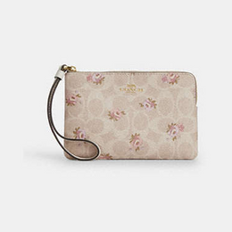 Corner Zip Wristlet In Signature Canvas With Floral Print