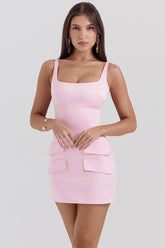 Rose shadow satin sleeveless mini dress