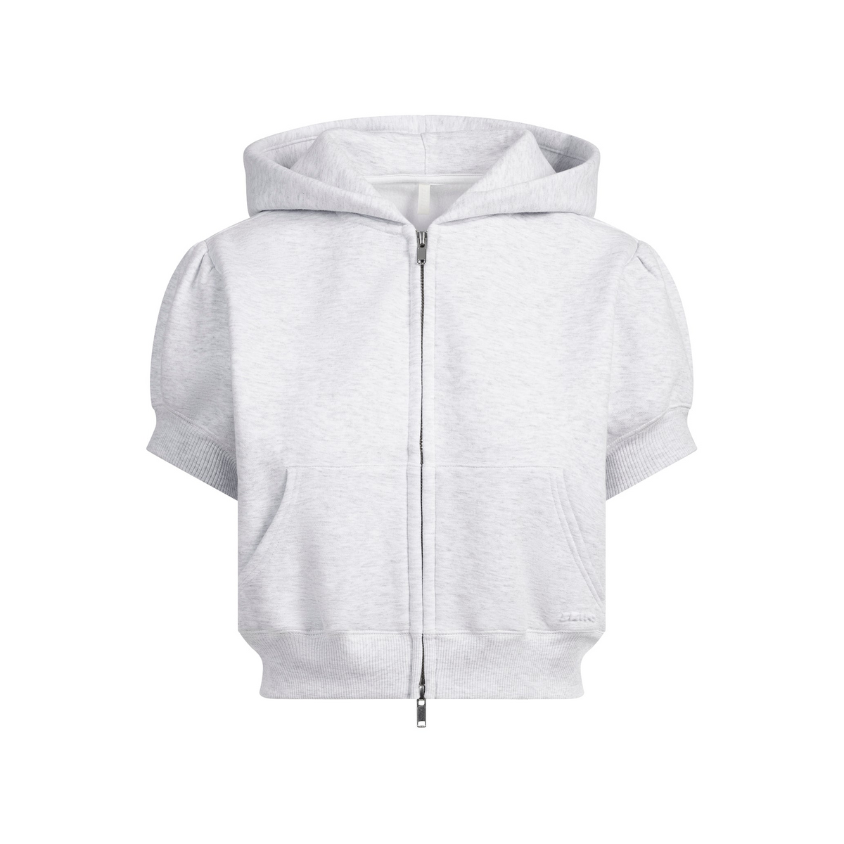 Cotton Fleece Bubble Sleeve Cropped Zip Up