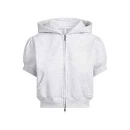 Cotton Fleece Bubble Sleeve Cropped Zip Up
